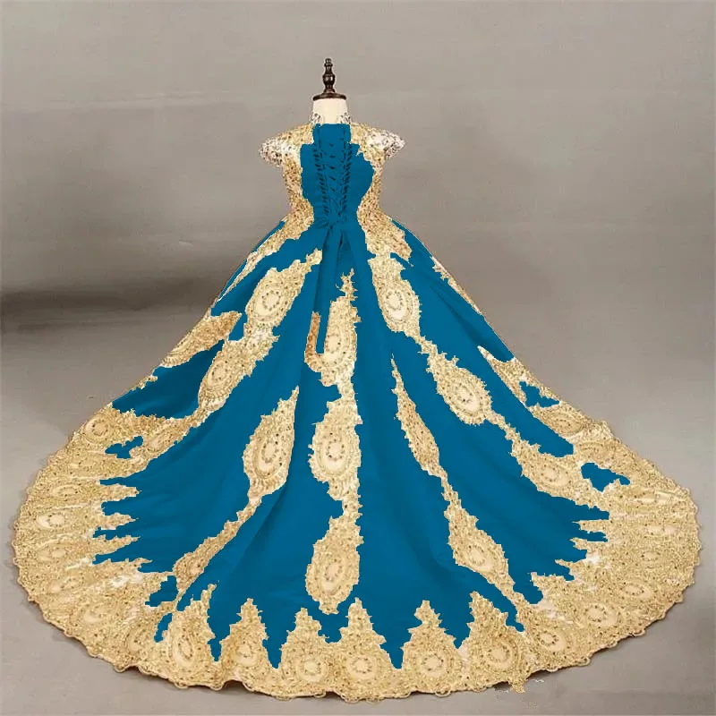 Robes de demoiselle d'honneur avec perles dorées pour mariage, robe de reconstitution historique à la mode, appliques en fibre de dentelle, robes de sainte cène pour fille