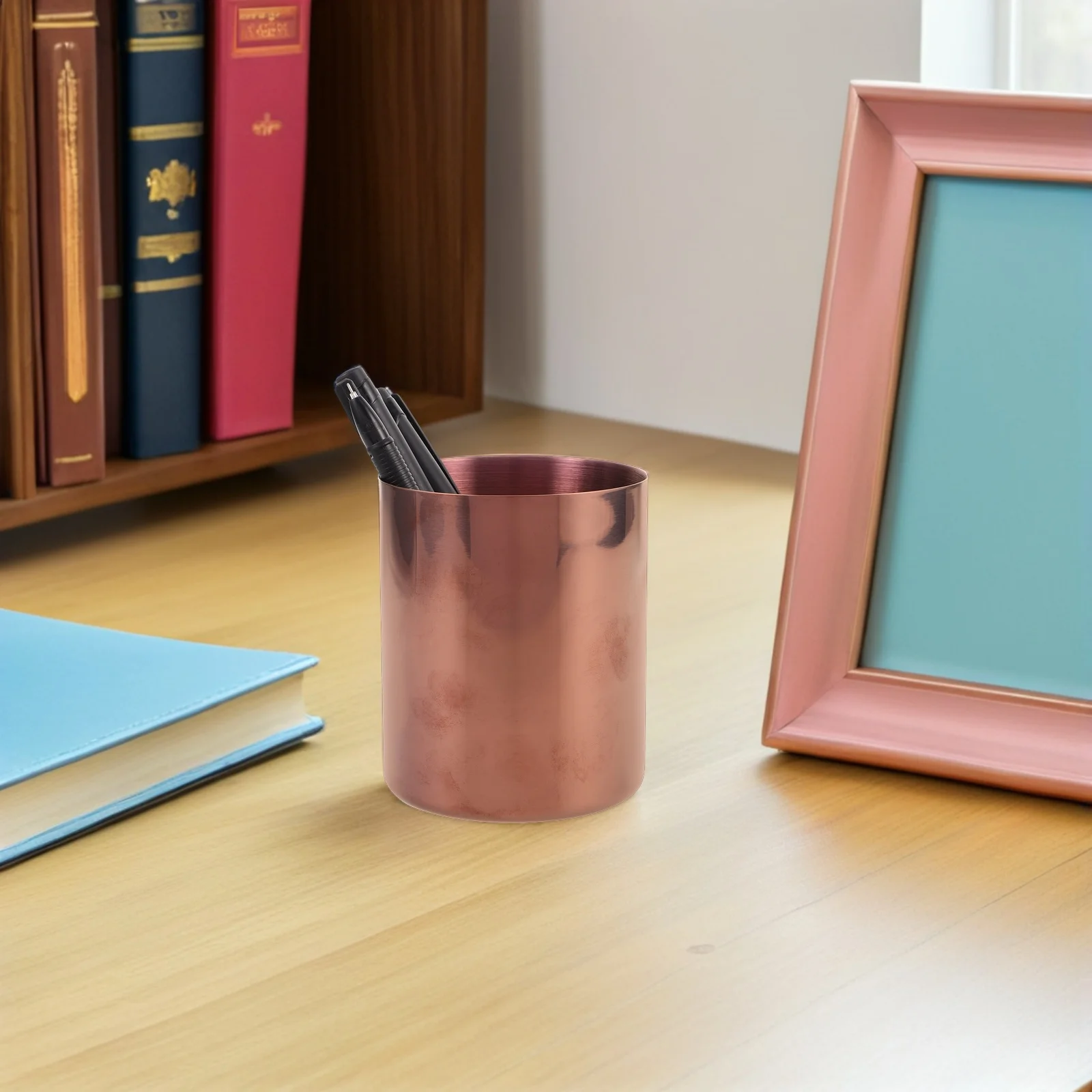 الفولاذ المقاوم للصدأ القلم كوب ارتفع الذهب أسطواني منظم سطح المكتب مكتب القرطاسية تخزين فرشاة للمكياج حامل مزهرية معدنية #1