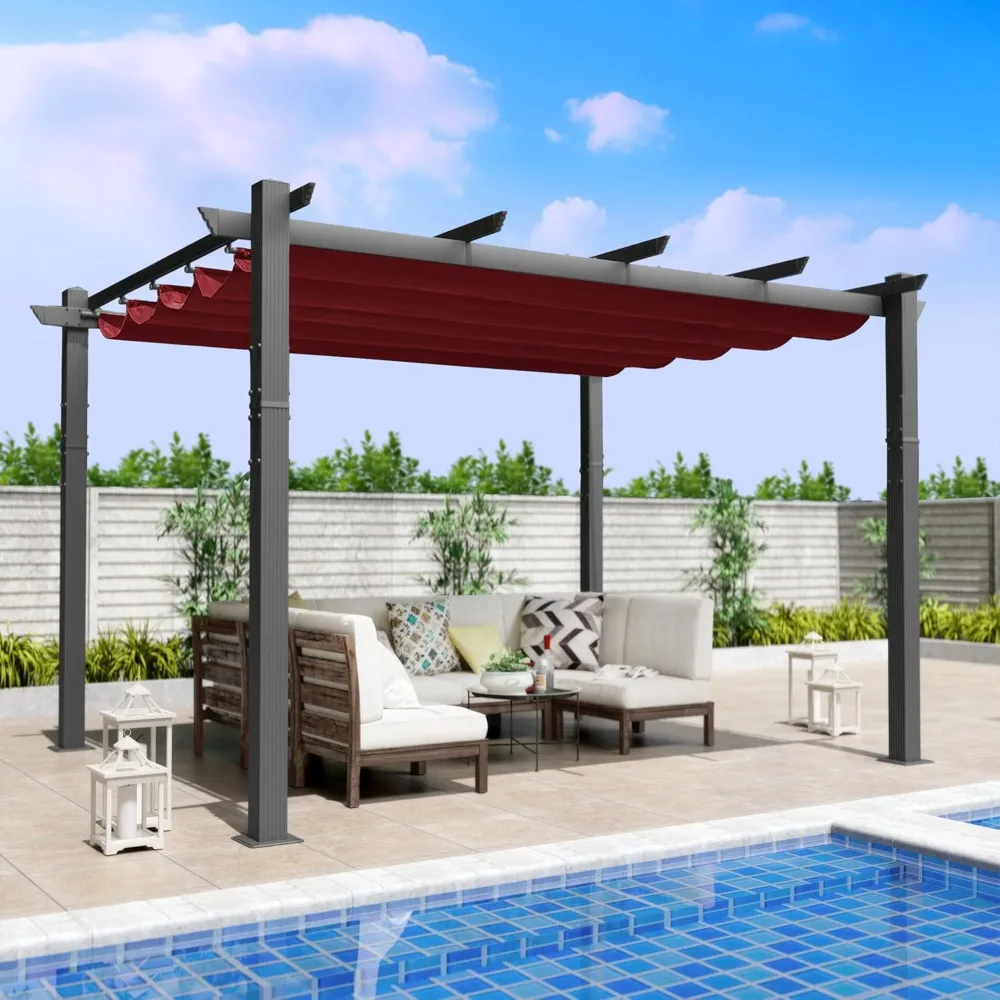 

Outdoor Retractable Pergola with Sun Shade Canopy Patio Aluminum Pergola Shelter for Backyard Deck Garden Modern (10' x 12')