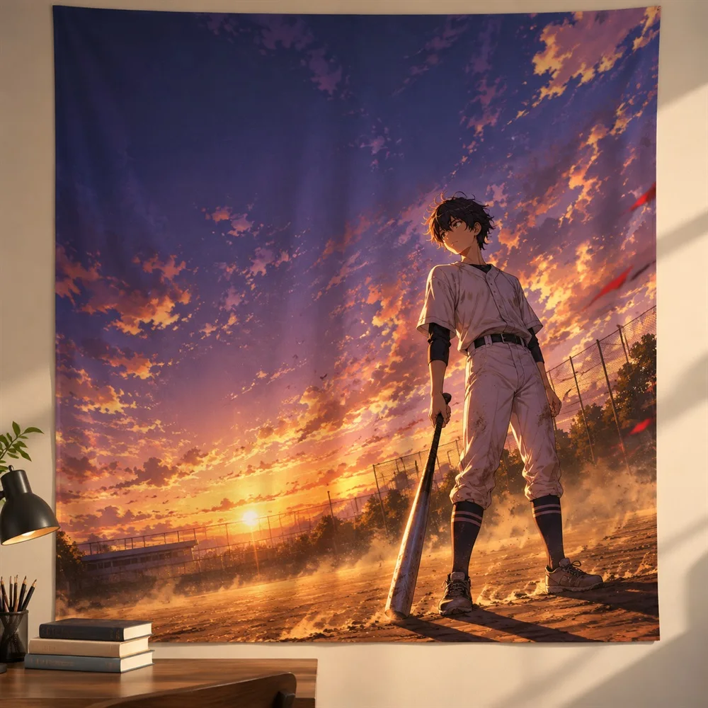 VIKAMA Baseball Boy Anime Tapestry Wall Hanging, Aesthetic Sporty Anime Room Decor Tapestries for Bedroom Kids Room Living Room