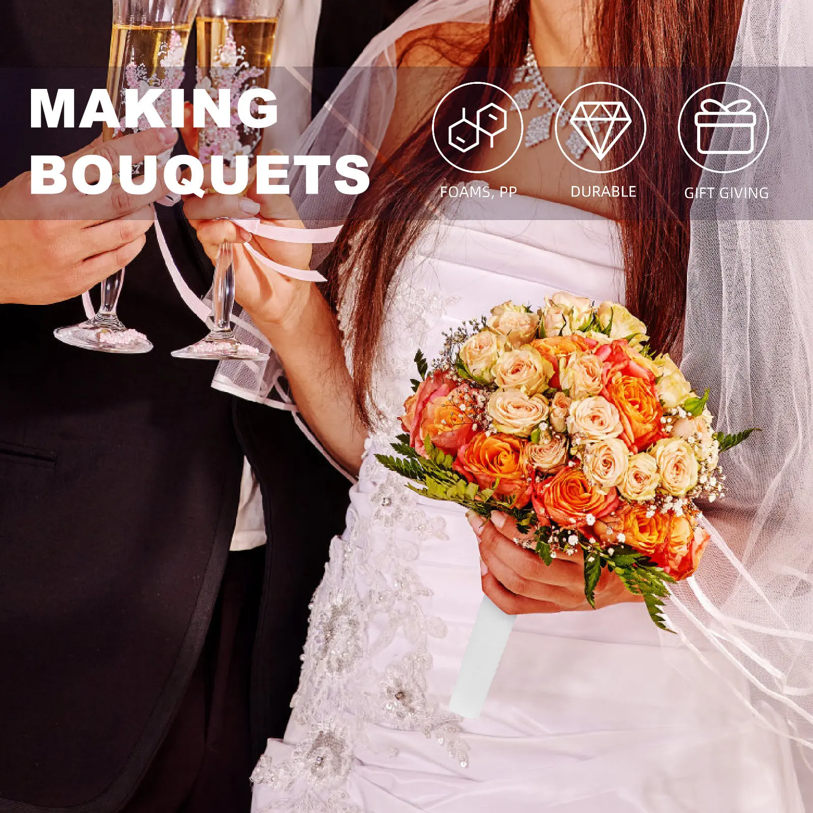 

2 комплекта держателей для букетов из пенопласта, ручки для цветов, свадебные держатели для невесты, компактные, легкие, для цветочных магазинов, подарочных магазинов, на годовщину