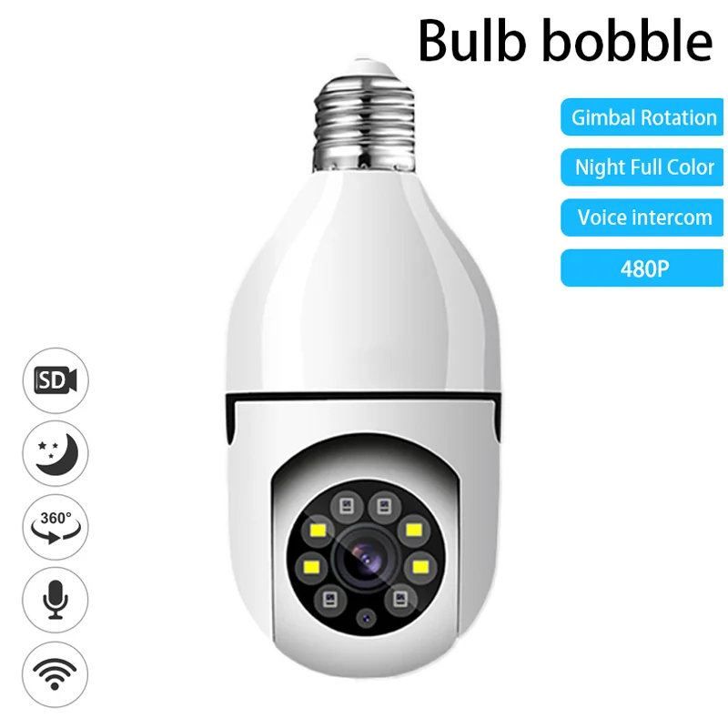 lampada de vigilancia wifi para casa inteligente camera rotativa de 360 colorida visao noturna rastreamento humano automatico conversa bidirecional e27 d1 01