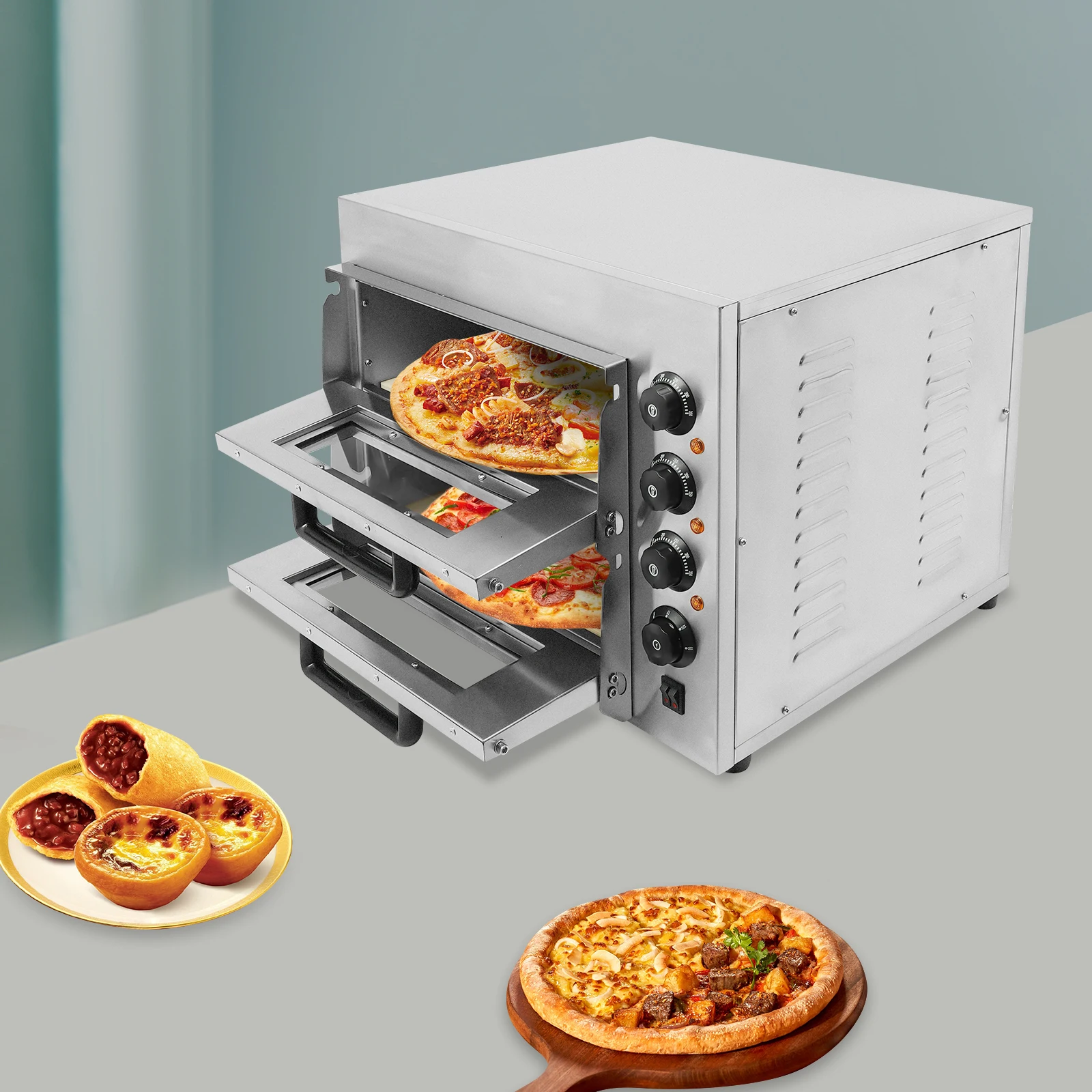 3KW Gewerblicher Elektrischer Pizzaofen, Flammenpizzaofen, Geeignet für Haushaltsküchen, Restaurants, Pizzerien und Bäckereien