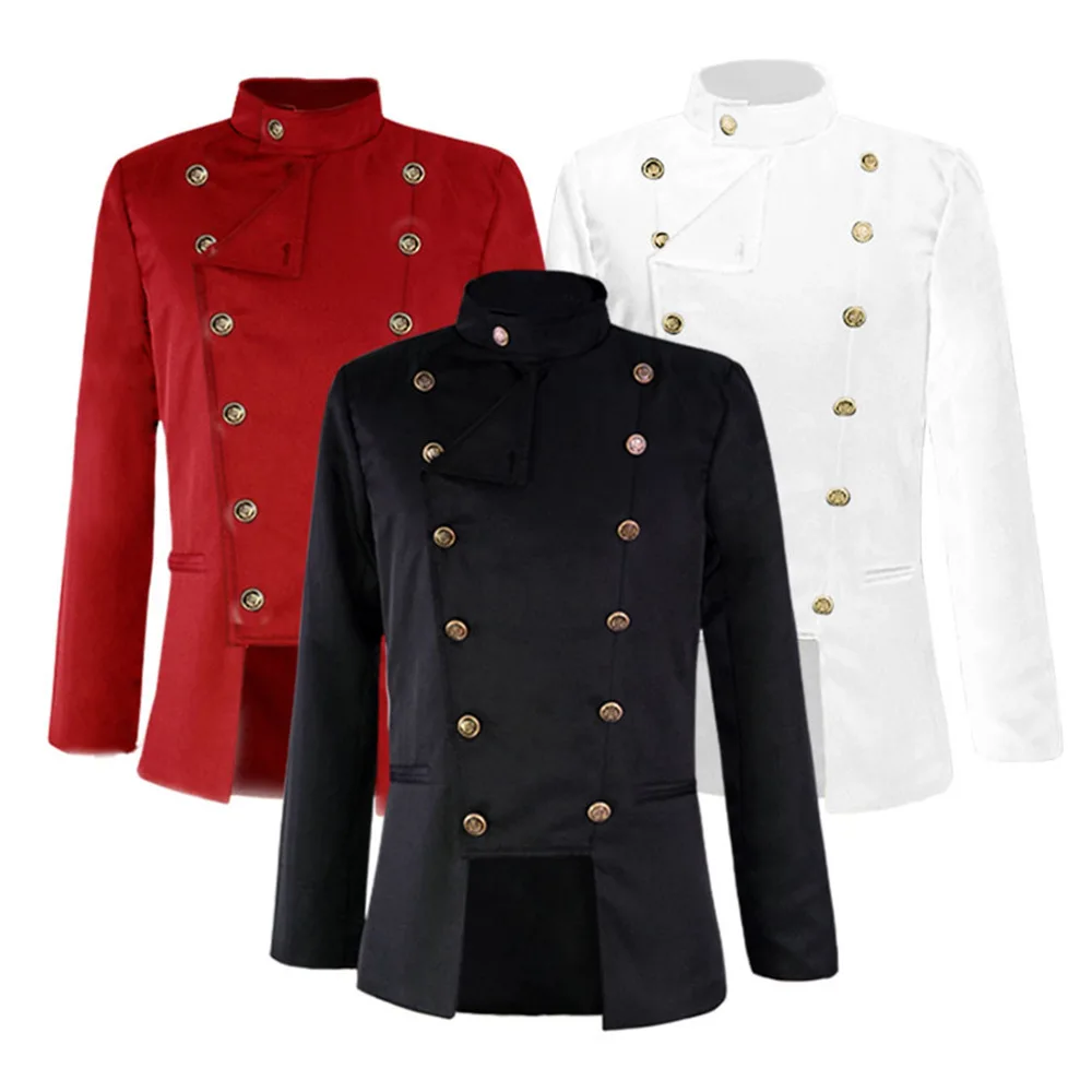 Men's Daily Stage Performance Suit Jacket Double Breasted Medieval Renaissance Vintage Coat Halloween Carnival Party Uniform