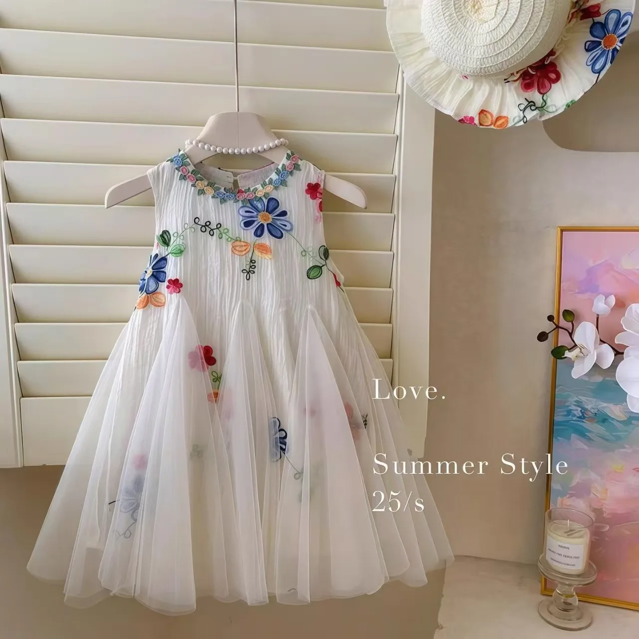 Girls Embroidered Flower Sleeveless Dress – Summer Princess Tank Gown for Toddlers, Casual Vacation Outfit view 4