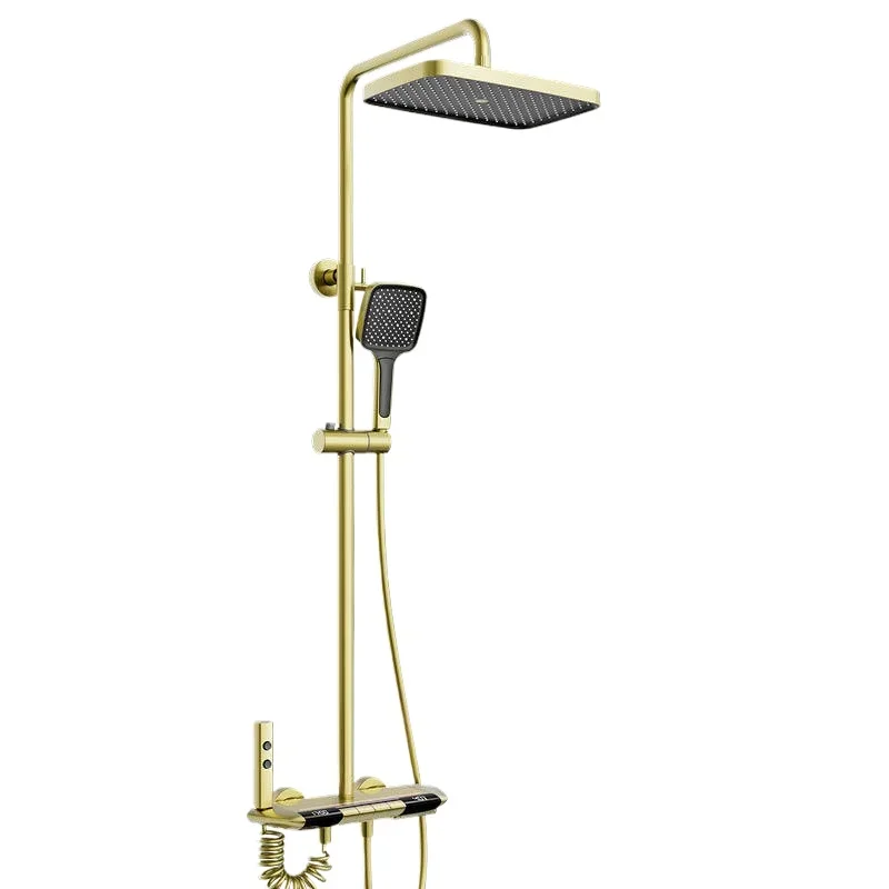 

Copper brushed gold, shower set, digital ambient light, smart thermostatic shower.