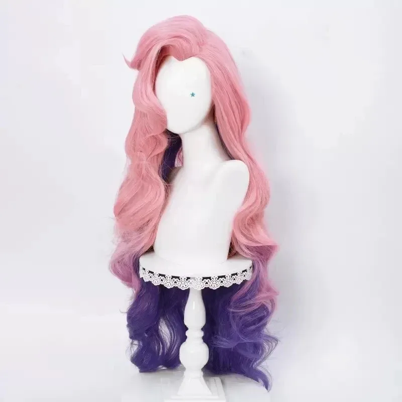 

2025 Seraphine Wig LoL KDA Cosplay Loose Wavy Green Purple Pink Mixed Heat Resistant Synthetic Hair Game Wigs + Wi