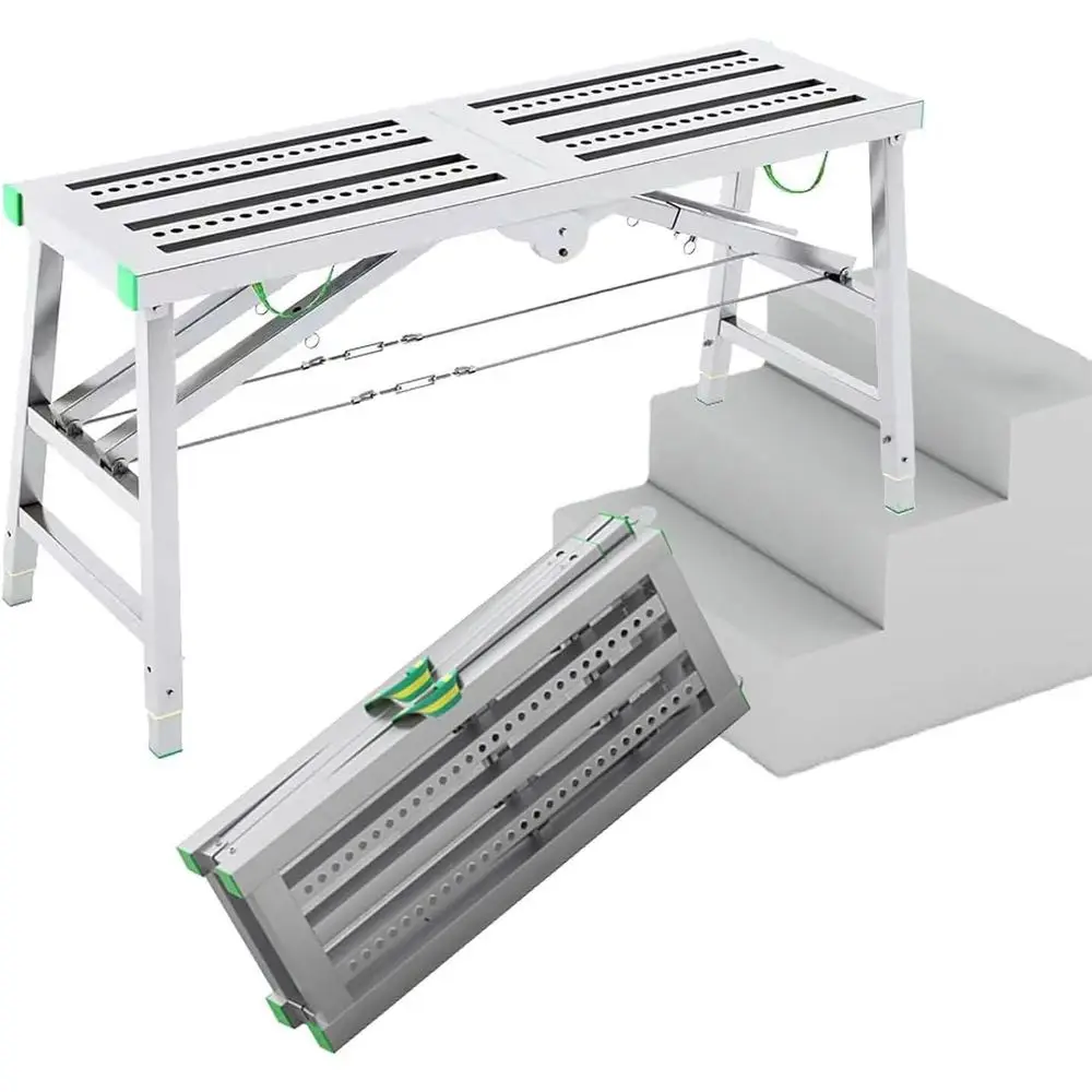 Adjustable Height Work Platform - 400kg Capacity, Anti-Slip Safety Scaffolding with Step Ladder, C-200 x 30cm