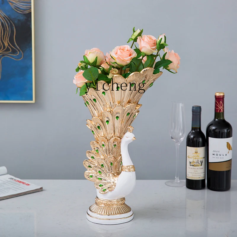 

ZC peacock vase ornament European high-end TV cabinet living room flower arrangement table handicraft decoration