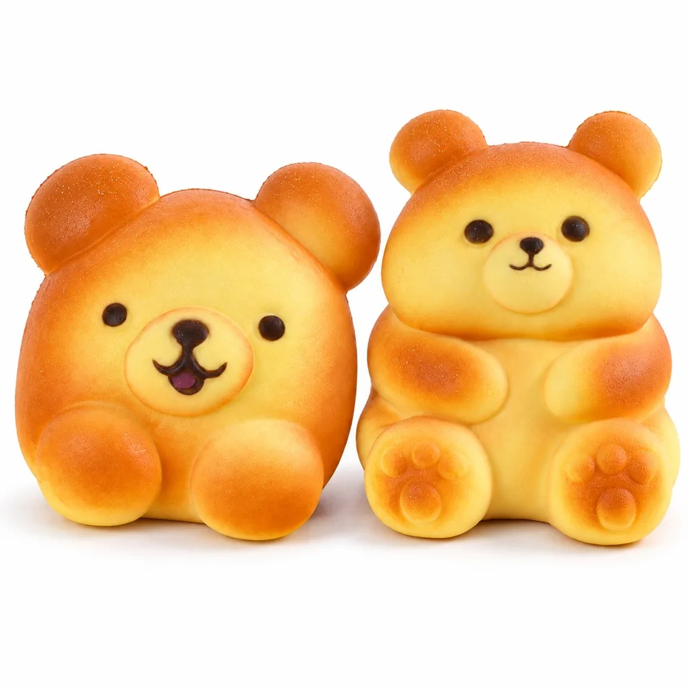 Bear Bread Squishy Toy Soft PU Slow Rising Foam Bear Face and Sitting Bear Styles Handheld Squeeze Fidget Desk Gift Teens Adults