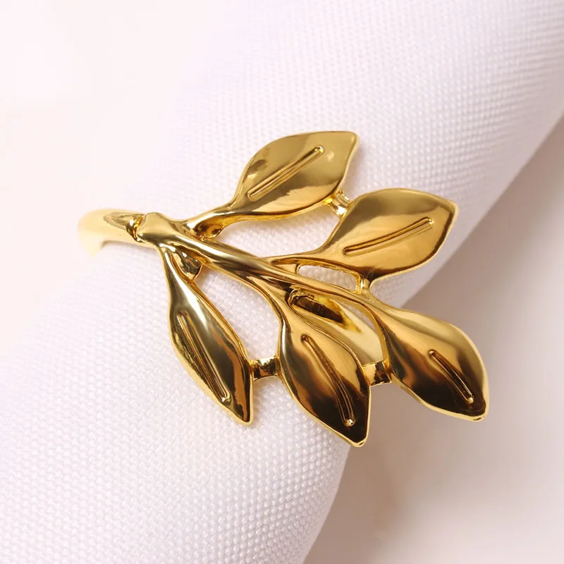 Napkin Rings Holders Gold Polishing Metal Leaf For Hotel Wedding Party Events Dining Table Accessories Home Decorations 1Pcs