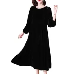 Brand Fashion Women Elegant ruffled velvet dress Spring and Autunm vintage party dress,Velour A-line Prom Fomail Gown Vestidos