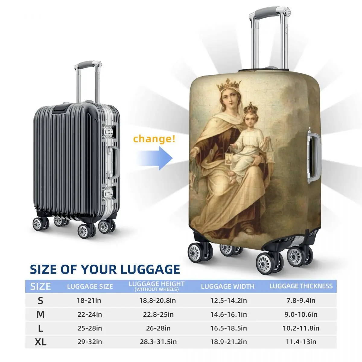 Custom Our Lady Of Mount Carmel Travel Luggage Cover Washable Catholic Virgin Mary Suitcase Cover Protector Fit 18-32 Inch