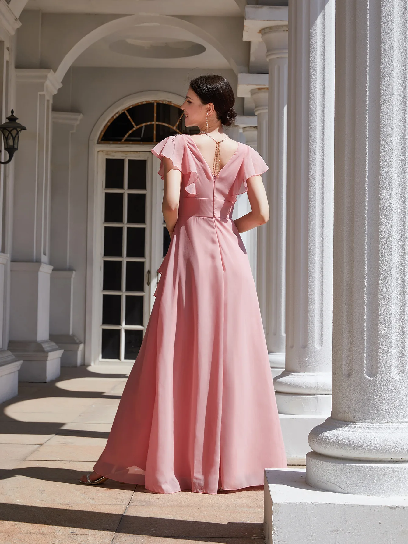 New 2024 Autumn Sexy V Neck Prom Dresses Trendy Women Long Sleeve Long Ball Gown Quinceanera Robe Evening Party Cocktail Vestido