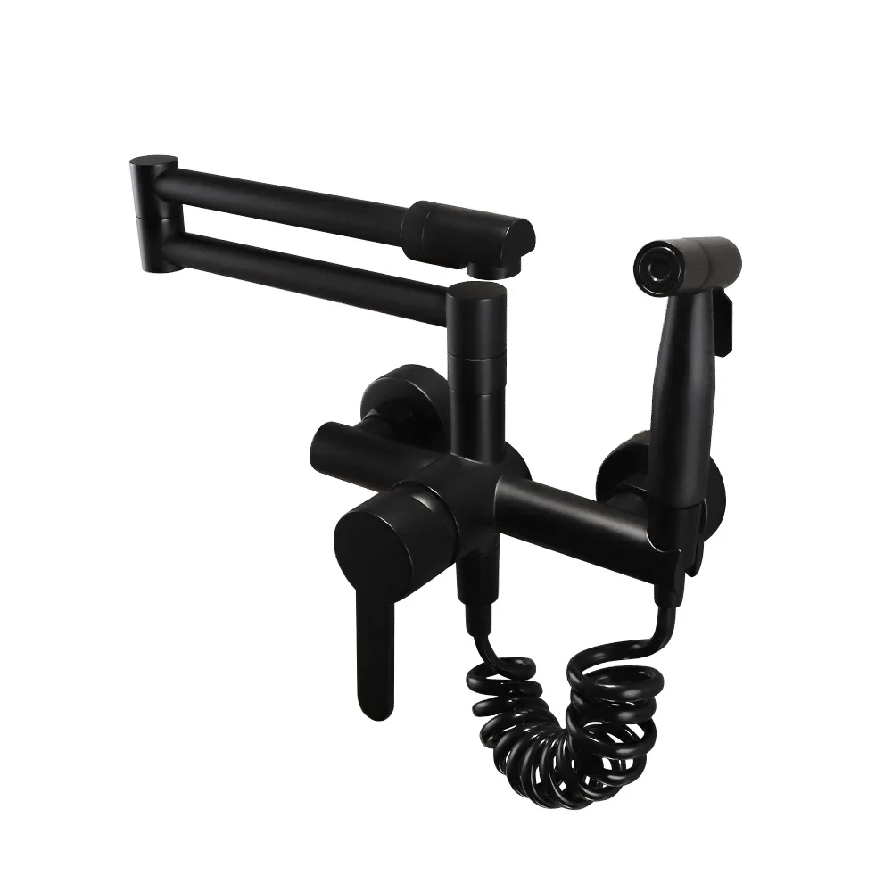 

Cross border all copper folding kitchen faucet wall mounted