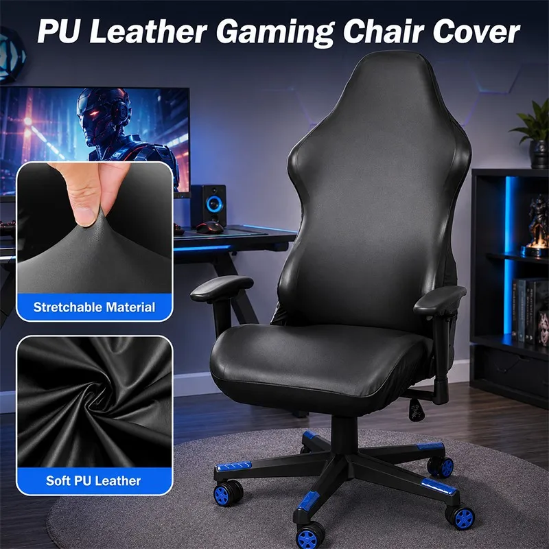 Waterproof Pu Leather Gaming Chair Cover Elastic Durable Swivel Chair Slipcover Dustproof Computer Game Swivel Chair Cover