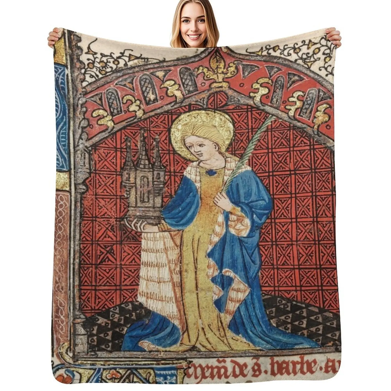 

Saint Barbara - From a Medieval Illuminated Manuscript Throw Blanket Reusable Durable Soft Blanket for All Seasons