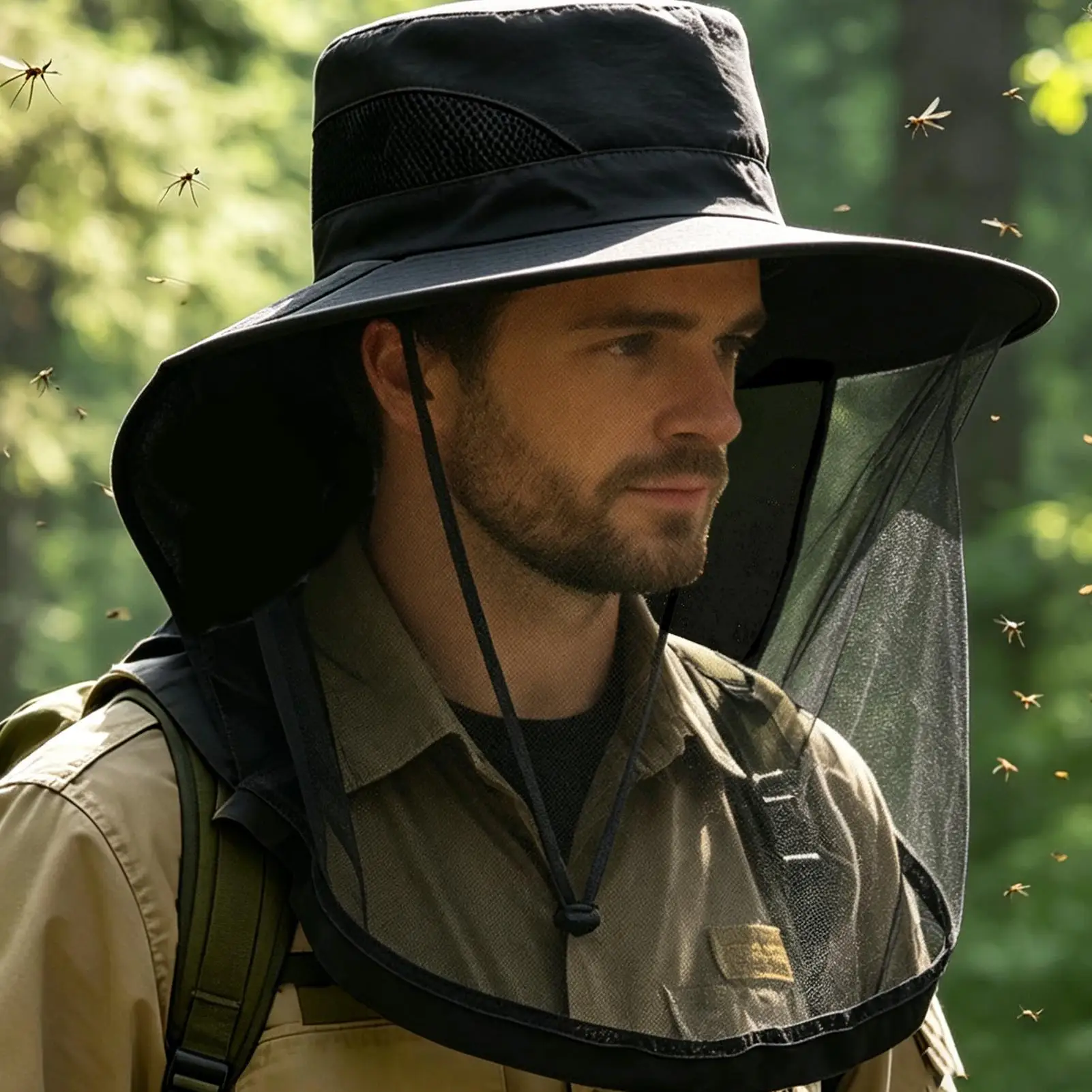 Fishing Insect Protective Hat Mosquito Prevention hat Mosquito Head Net Full-Mesh Drawstring Windproof Strap Beekeeping Fishing