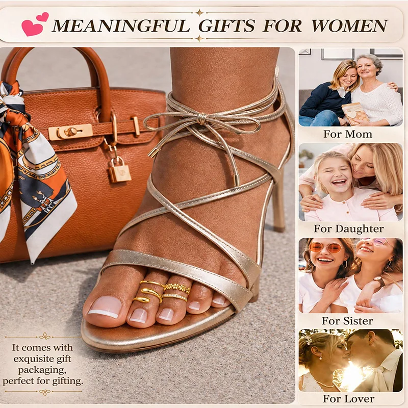 18K Gold Plated Filled Toe Rings Set, 4Pcs Adjustable