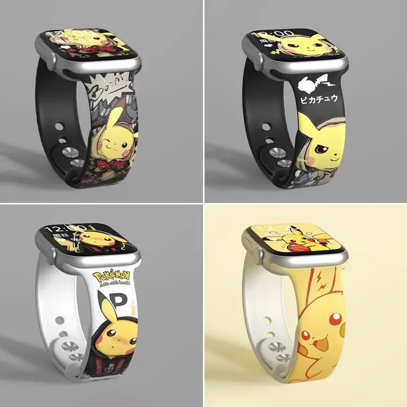 Pikachu series Silicone strap for iwatch S8765432SE full Replacement watch band Cartoon Anime 38mm 41mm 44mm 45mm birthday gifts