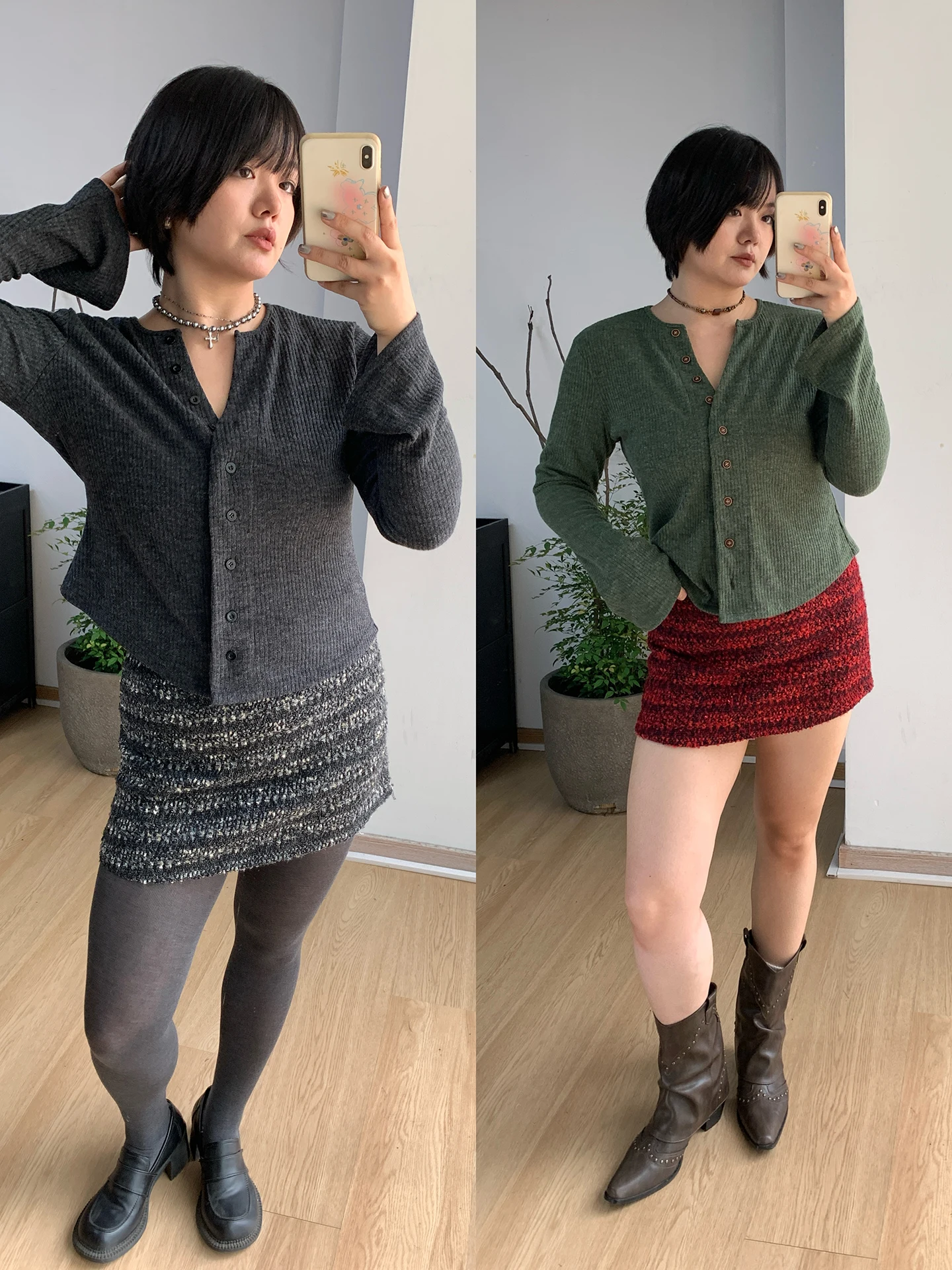 

Двухцветная прямая юбка H-образного силуэта из шерсти для женщин, приятная к телу, повседневная, осенняя, модная, больших размеров, короткая