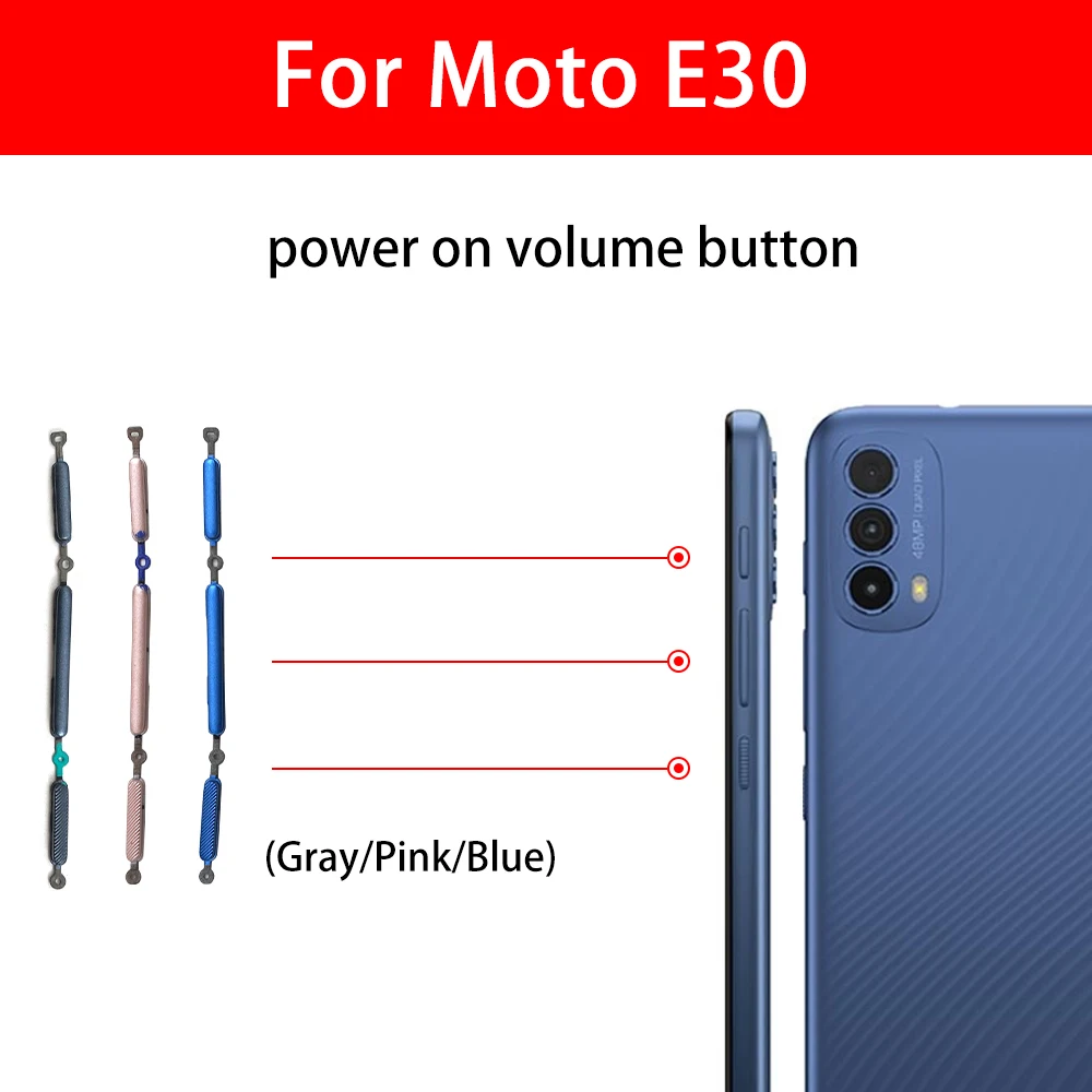Botón de volumen lateral probado + botón de encendido/apagado, juego de llaves de repuesto para Motorola Moto E20 E22 E32 E13 E30 E40 E6i E7i Power