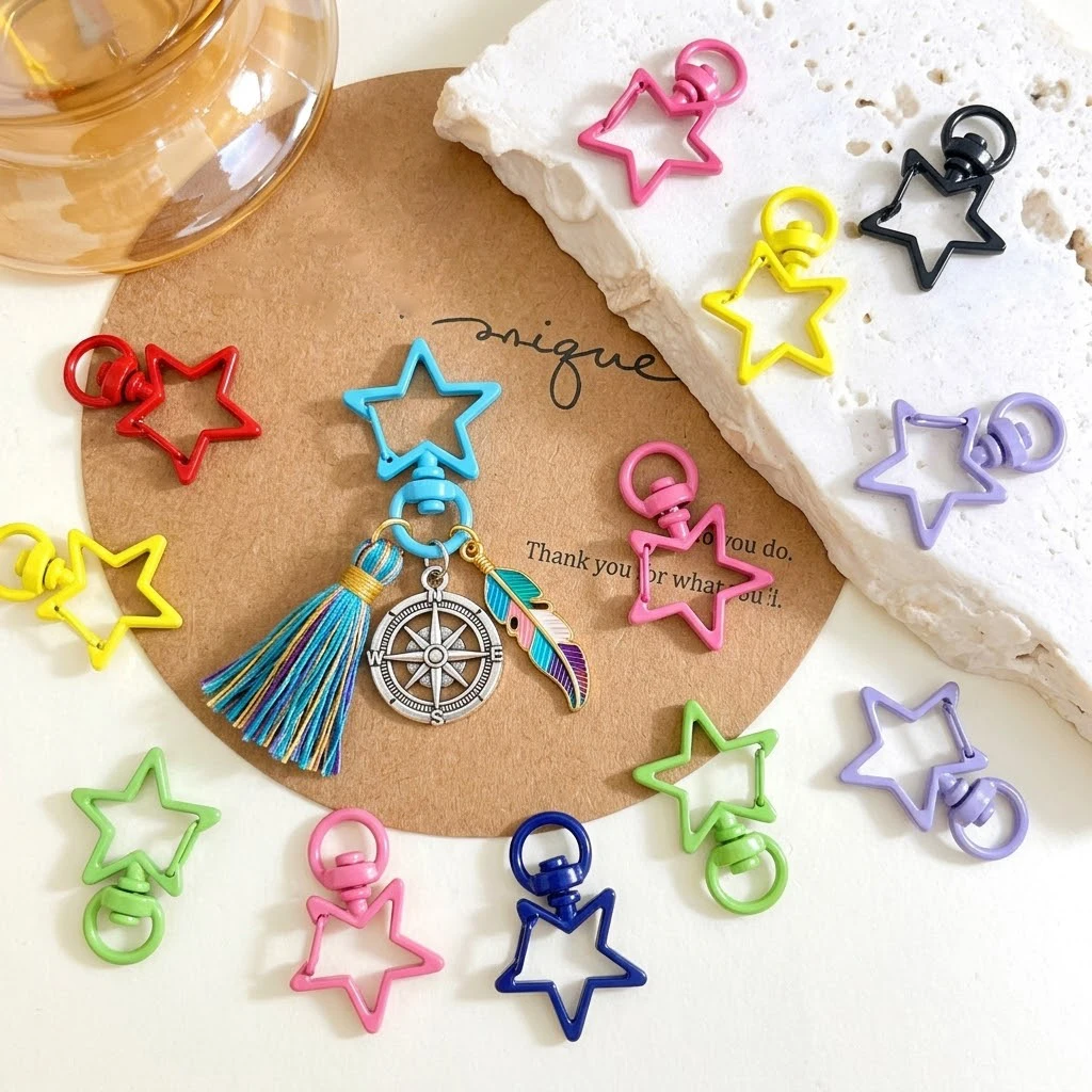 5 Stück Stern-Schnapphaken, Auslöseclips, Schnallen, Schlüsselanhänger, Haken für DIY-Halsketten, Schlüsselringverschlüsse, Schmuckherstellungszubehör – Detail 2