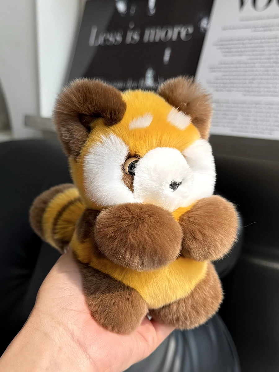 New Real Rex Rabbit Fur Cute Raccoon Doll Keychain Pendant Toys Keyring Charm Ornament Pompom Plush Lesser Panda Jewelry Gifts