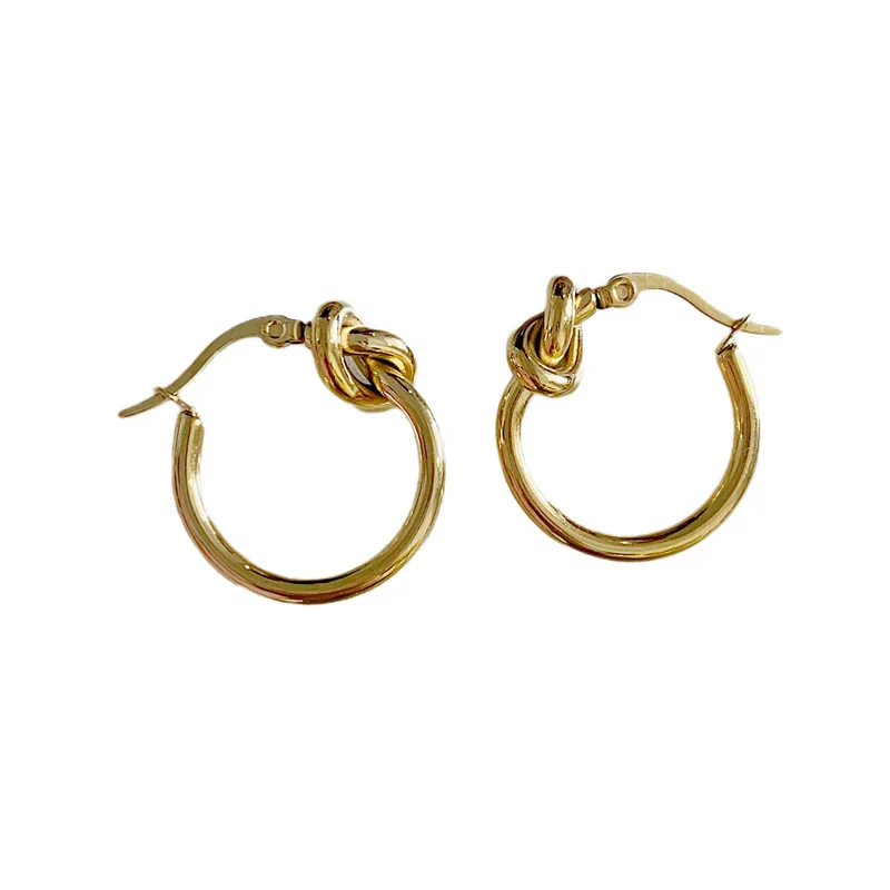 Gold Color Stainless Steel Earrings for Women Trendy Simple Twist Knotted Circle Hoop Earring Punk Hip Hop Jewelry Accessories