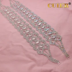 CUIER-Cinto Longo de Strass para Mulheres, Cinto Cristal Completo, Apliques Luxuosos, Acessórios de Vestido de Casamento, Comprimento 16