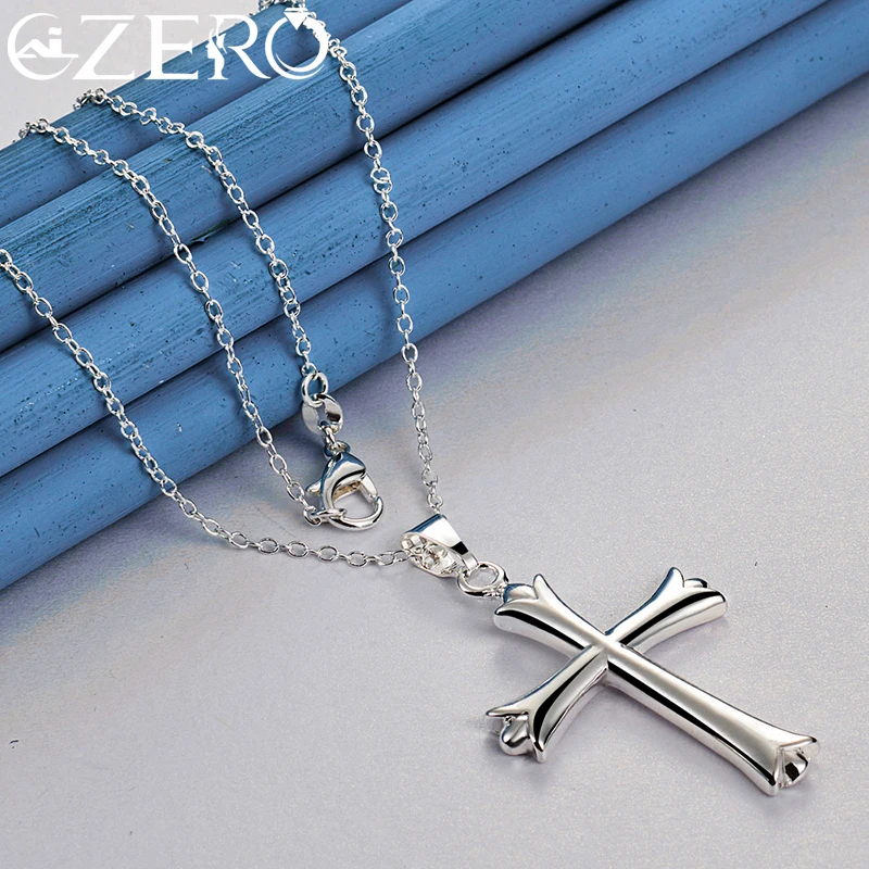 ALIZERO 925 Sterling Silver Cross Pendant Necklace 16-30 Inch Chain For Woman Man Fashion Classic Wedding Party Jewelry Gifts