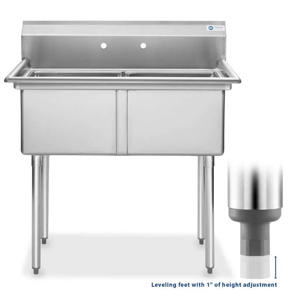 2 Compartment Commercial Stainless Steel Utility Sink, NSF Certified Kitchen Prep Sink for Restaurant, Garage, Kitchen Sinks