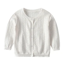 Spring and autumn newborn baby girl pure cotton sweater cardigan hollow knitted thin jacket