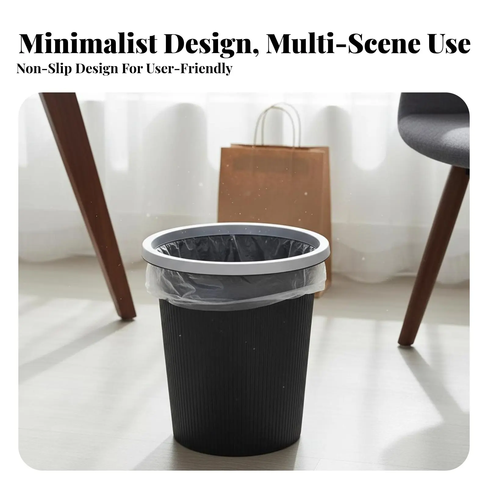 

Lidless Trash Can Minimalist Design Pressure Band Garbage Bin Office Wastebasket Easy to Clean Bathroom Trash Bin Sturdy Duty