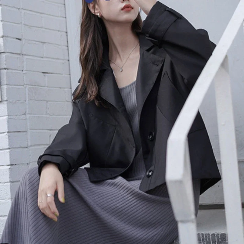 Cropped Blazers Women Solid Leisure All-match Spring Loose Designed Bat-sleeve Office Lady Gentle Fashion Young Korean Stylish