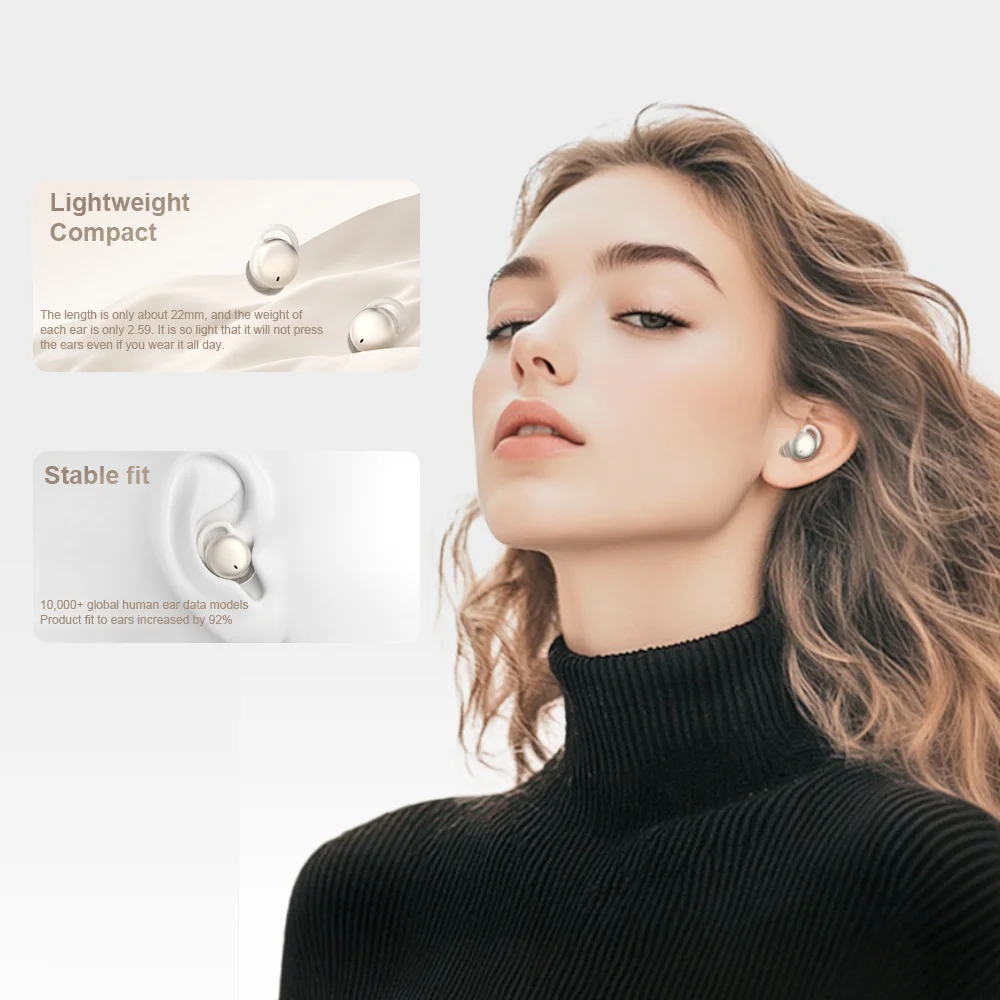 سماعات نوم محمولة من السيليكون الناعم مزودة بتقنية البلوتوث 5.4 صوت خارجي معزول صوت Hifi غامر لارتداء مريح طوال الليل