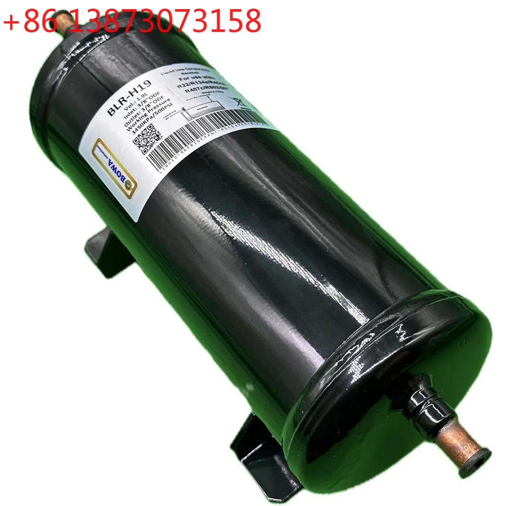 Receptor de refrigerante líquido horizontal de perfil bajo de 1.9 litros, diseñado para aires acondicionados de automóviles y camiones refrigerados.