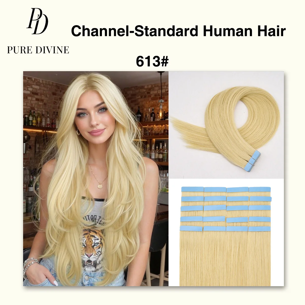 

Наращивание волос на лентах из натуральных человеческих волос, оттенок светлый блонд, двусторонняя лента для крепления к коже, натуральные волосы Remy, 20/40/60 шт., 613 #