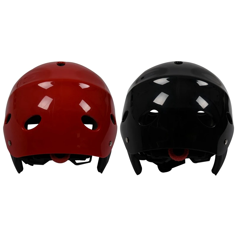 2Pcs Safety Protector Helmet 11 Breathing Holes For Water Sports Kayak Canoe Surf Paddleboard - Black & Red