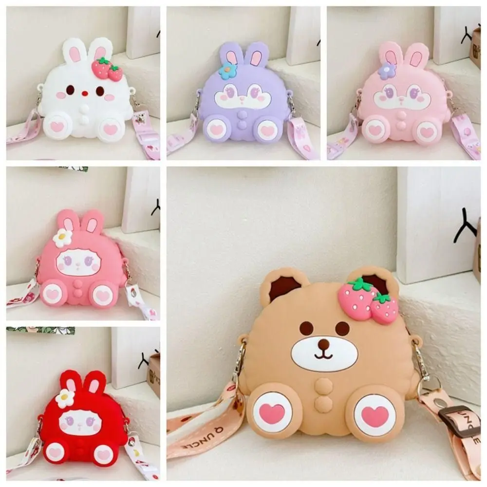 

Cartoon Crossbody Bag Fashion Rabbit Shape Silicone Multifunctional Zipper Bag Coin Purse Daily