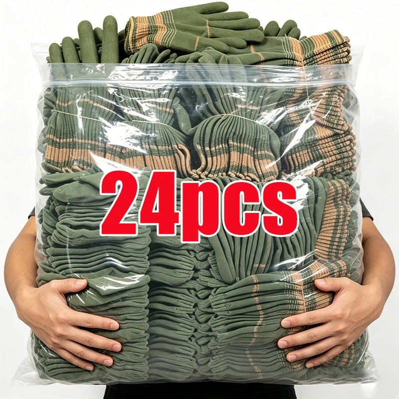 Green Nylon Work Gloves Non Slip Wear Resistant Men Women Anti Slip Safety Protective Gloves Construction Warehouse Industrial