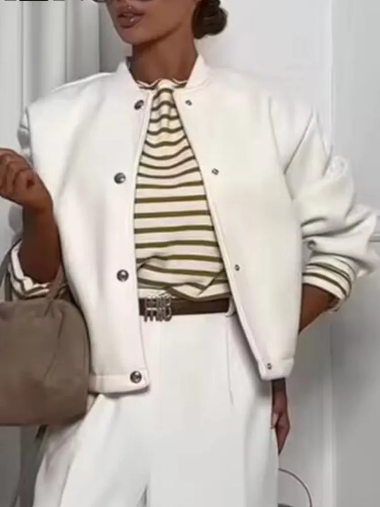 

Мягкая куртка-бомбер, пальто, женская модная повседневная однобортная куртка-пилот с золотыми пуговицами и длинными рукавами, новинка 2025, осень-зима