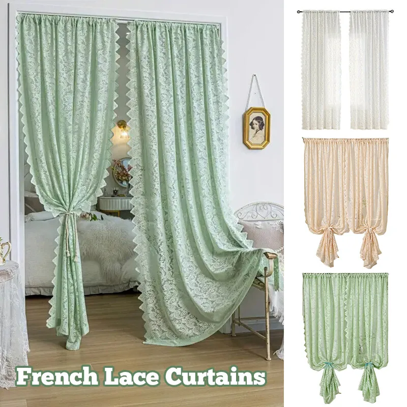 

1pc French Lace Floral Curtains Tulle Window Blind Screen Curtain Living Room Luxury European Lace Sheer Curtains Home Decor