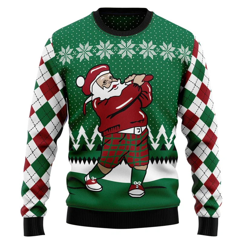 Nuevo en Golf Santa feo suéter de Navidad moda divertida vacaciones Navidad 3D impreso hombres sudadera Casual chándal suelto jerseys