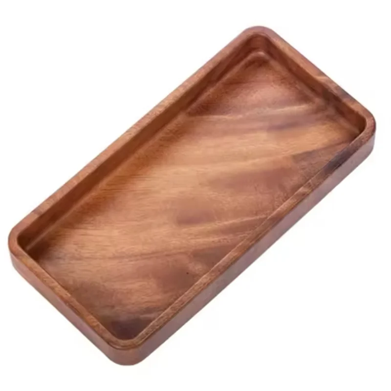 B62B-Tea Tray Wooden Tray Dessert Plate Solid Wood Round Walnut Plate Japanese Tableware Stackable Dessert Plate Rectangular