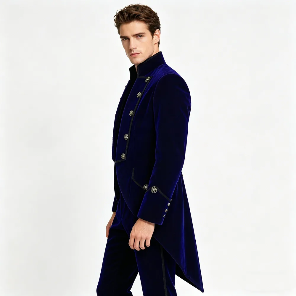 Male Magician Swallowtail Piano Costume Wedding Clothing Wine Green Blue Tailcoat Prom Host Stage Outfit Singer Chorus Blazers