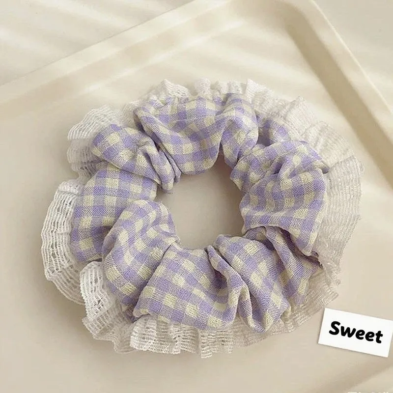 Süßes und niedliches kariertes Spitzen-Haarband, Haargummi, Ins Sweet Sister Haaraccessoires, frisches Haarband – Detail 6