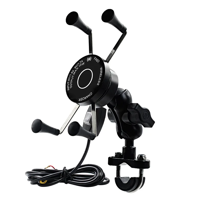 Motorcycle Aluminum Alloy Wireless Fast Charging Mobile Phone Holder, Car Waterproof QC3.0 Fast Charging with Power-off Switch
