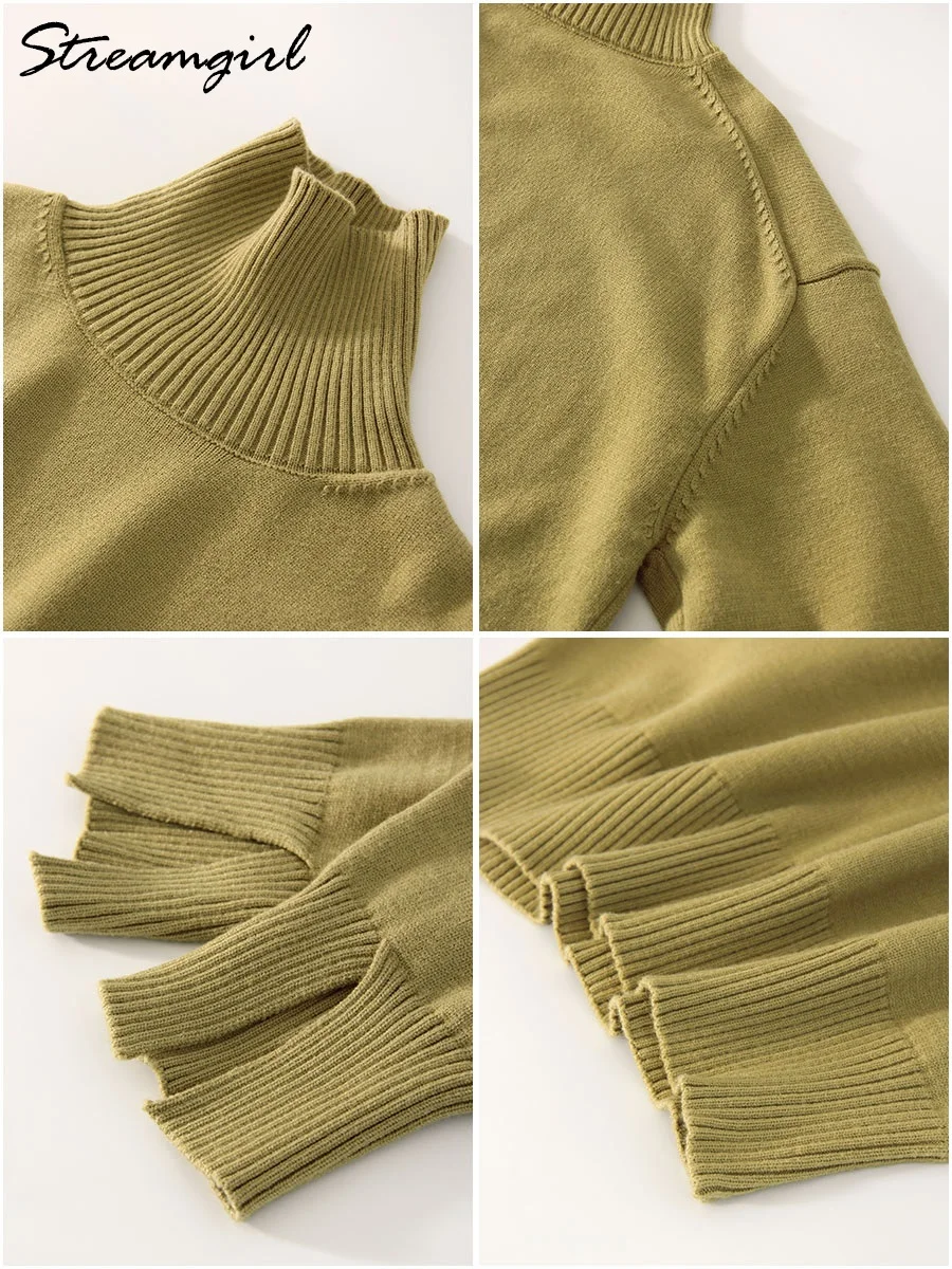 Green Warm Turtleneck Sweater Women Oversized Autumn Winter Knitted Pullovers Lady Basic Jumpers Turtleneck Sweaters Female - view 6