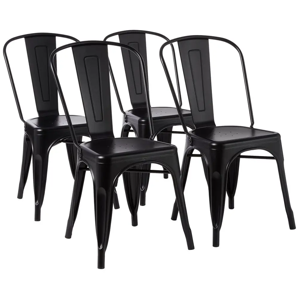 

Metal Dining Chairs, Easy to Assemble, Indoor Outdoor, Stackable, Matte Black, 4Pack